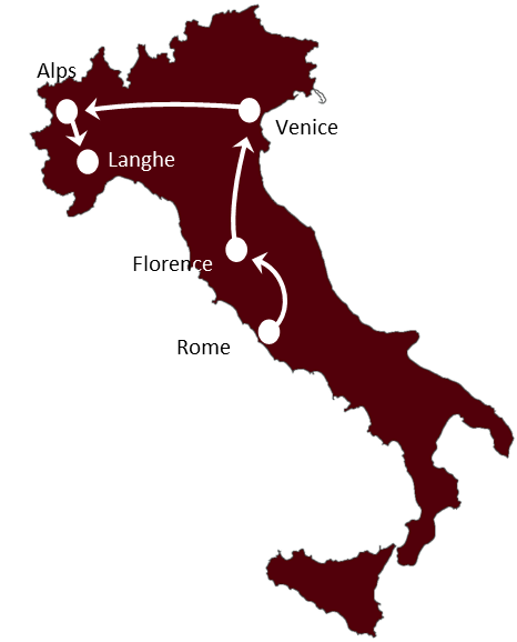 From Rome to the Alps itinerary